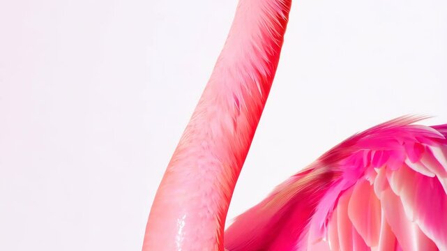 vibrant pink flamingo pool float, focusing on its long curved neck, creating a striking and playful aesthetic
