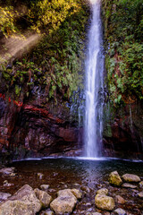 Waterfall at the end of the Levada das 25 Fontes hike on Madeira, Portugal.