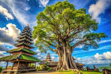 Fototapeta premium Bali Ancient Tree Temple 700 Years 50m Tall, Ubud, Indonesia 4K Photo