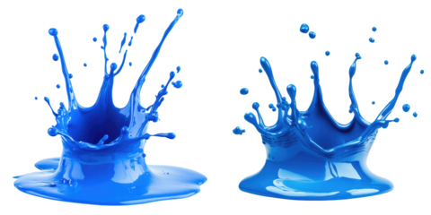 Two splashes of blue paint. beautiful paint liquid with a transparent background