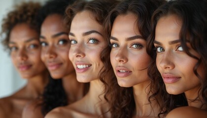 Group of diverse women with natural beauty in close-up portrait