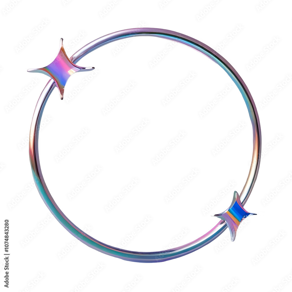 Fototapete 3d chrome element in y2k style, isolated background, liquid holographic metal. silver circle with tw