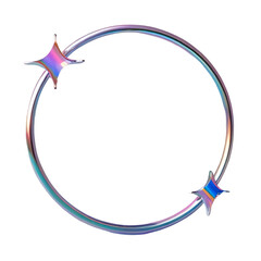 3D chrome element in Y2K style, isolated background, liquid holographic metal. Silver circle with two sparkles on it, shiny mirror surface.