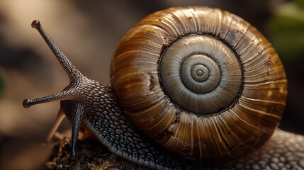Close-up of a Snail with Spiral Shell