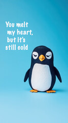 Obraz premium Cute penguin valentine's card design with playful message