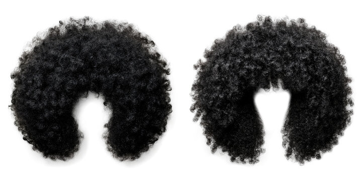 Two black Afro style wigs with a transparent background
