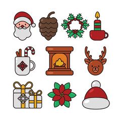 Christmas icons set. Vector flat design.