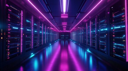 Neon Lit Server Room