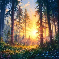 sunrise in the forest