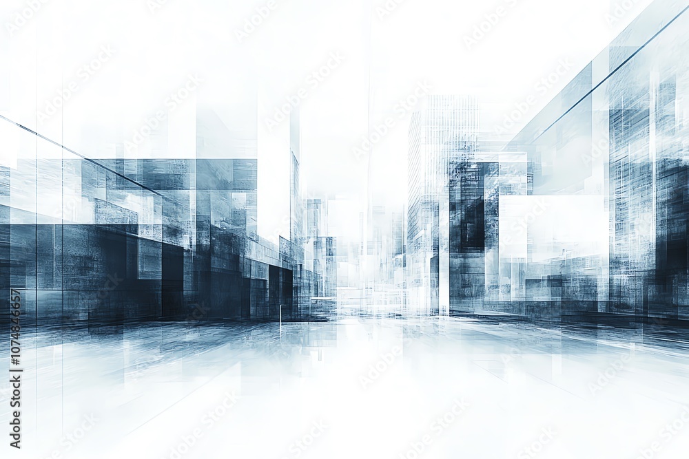 Poster abstract cityscape with a futuristic design and a blurred, faded effect.