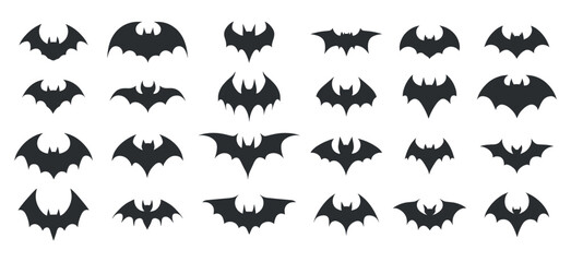 Bat Logo Collection Black Silhouettes White Background Diverse Designs Creative Illustrations Unique Styles Iconic Animal Dark Aesthetic Minimalist Branding Graphic Design Elements