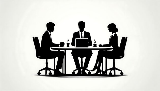 recommend clip art: Business Meeting Silhouette with Professionals at Conference Table. generator AI
