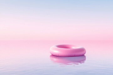 Pink Inflatable Ring Floating in Tranquil Shimmering Pool Water