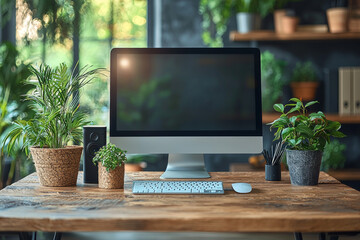 "Modern ergonomic office workspace showcasing cutting-edge technology and professional organization, ideal for boosting productivity in contemporary corporate environments