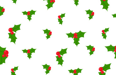 White new year winter christmas pattern with holly leaves