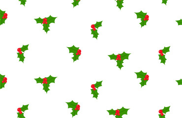 White new year winter christmas pattern with holly leaves