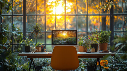 "Modern ergonomic office workspace showcasing cutting-edge technology and professional organization, ideal for boosting productivity in contemporary corporate environments