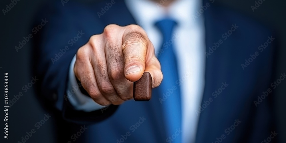 Aufkleber a business professional pointing assertively with confidence in a formal setting.