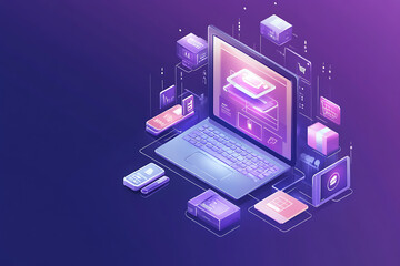 Digital marketing concept showcasing payment and online shopping, highlighting e-commerce processes 

