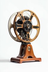 Obraz premium Vintage film reel on wooden stand.