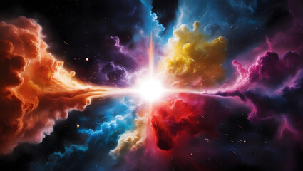 Vibrant Cosmic Explosion - Colorful Nebula and Stars in Deep Space