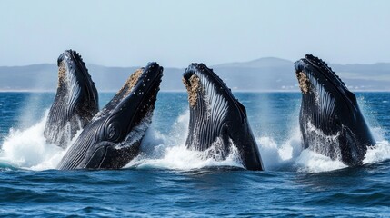 Fototapeta premium Humpback Whales Breaching in the Ocean