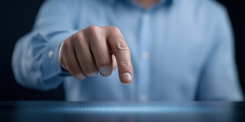 Fototapeta premium A close-up of a finger hovering over a digital surface, symbolizing interaction and innovation.