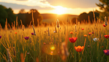 Golden Sunset Meadow Flowers