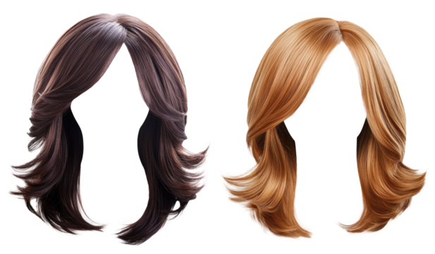Two layered hair style wigs in black and blonde. Beautiful women's wigs. transparent background - Powered by Adobe