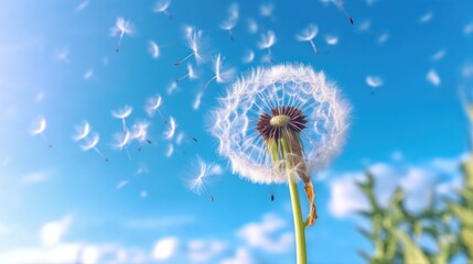Dandelion Seeds Flying in the Wind