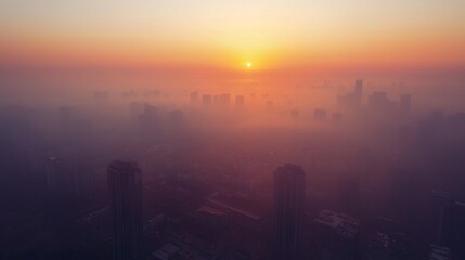 Sunset obscured by thick smog, showing how air pollution dims the natural beauty of the environment