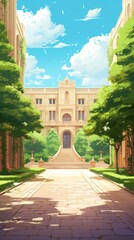 Fototapeta premium Serene warm Entrance of empty Muslim university architecture outdoors building.
