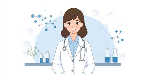 A female scientist smiles confidently in a laboratory setting.