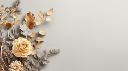 Golden Floral Arrangement on Grey Background