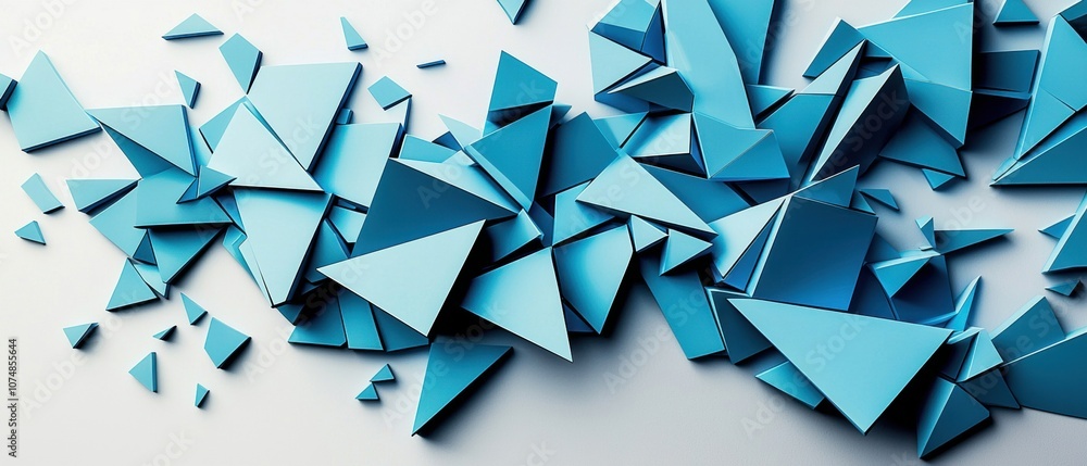 Aufkleber a dynamic composition of blue triangular shapes scattered artistically across a light background, cr
