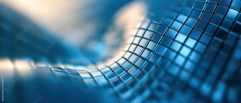 Aufkleber a close-up view of a textured blue mesh, showcasing intricate patterns and a wave-like form, creatin
