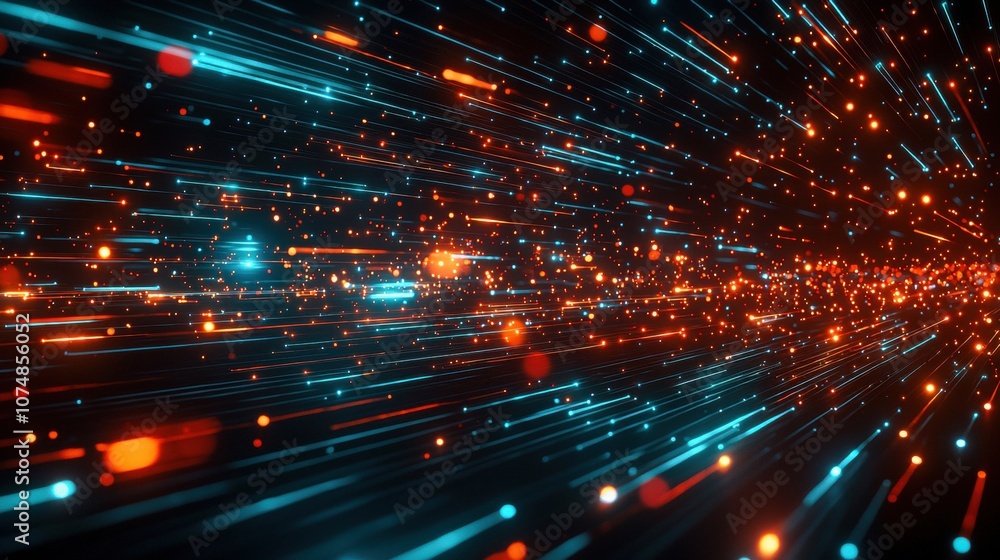 Poster a vibrant, dynamic abstract image with streaks of blue and orange light, creating a sense of movemen