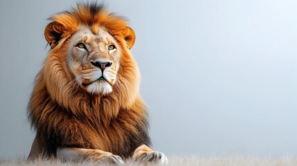 Fototapeta premium Majestic Lion Isolated on White Background Portraying Regal Presence and Feline Might in Stunning Wildlife Photography.