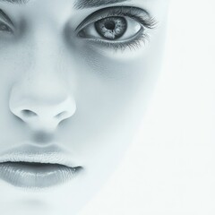 Fototapeta premium Close-up of a woman's eye, nose, and lips.