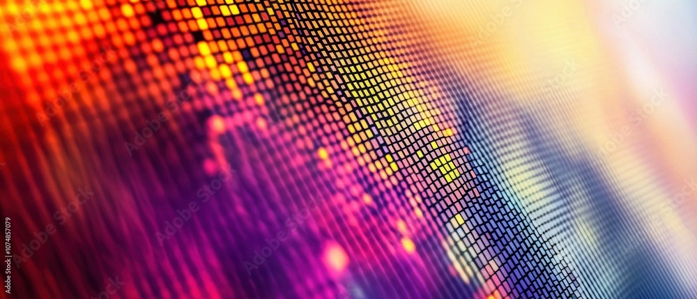 Poster a vibrant abstract image showcasing a colorful, pixelated pattern that merges technology and art in 