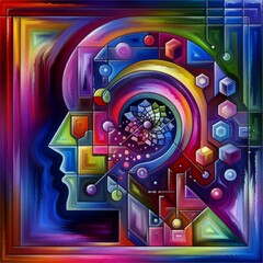 An abstract portrait of a human head with a geometric pattern inside, representing the complexities of the mind.