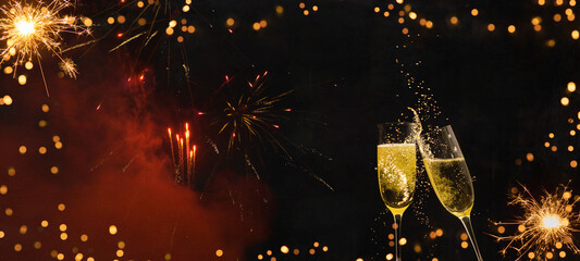 Happy New Year 2025, New Year's Eve holiday greeting card celebration - Frame made of bokeh lights...