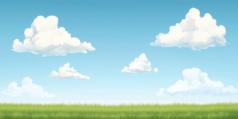 Fototapeta premium A serene landscape featuring a clear sky with fluffy clouds above a lush green field.