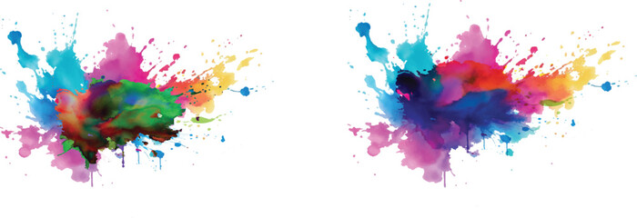 Bright colorful watercolor splash splatter stain brush strokes on white background. Modern vibrant aquarelle spot. Aquarelle explosion on white. Element. Vector watercolor illustration isolated design