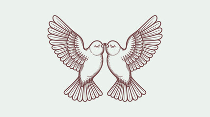 Vintage Illustration of Two Birds Among Floral Background 