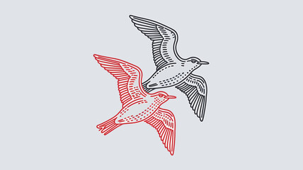 Obraz premium Vintage Illustration of Two Birds Among Floral Background 