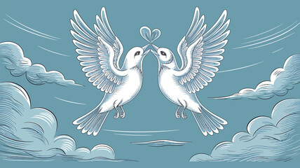 Vintage Illustration of Two Birds Among Floral Background 