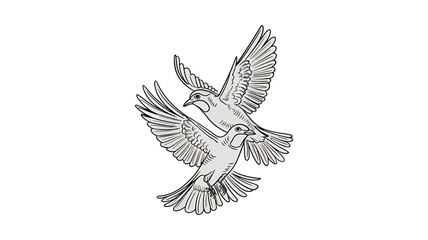 Vintage Illustration of Two Birds Among Floral Background 