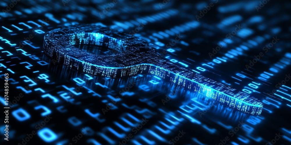 Aufkleber A digital key made of binary code sits on a background of ones and zeros, representing the concept of cybersecurity, digital security, or data encryption.