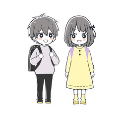 ランドセルを背負った小学生の男の子と女の子